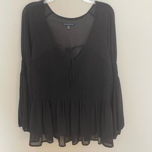 American Eagle Outfitters Chiffon Smocked Boho Blouse w/ Neck Ties Women’s Sz XL